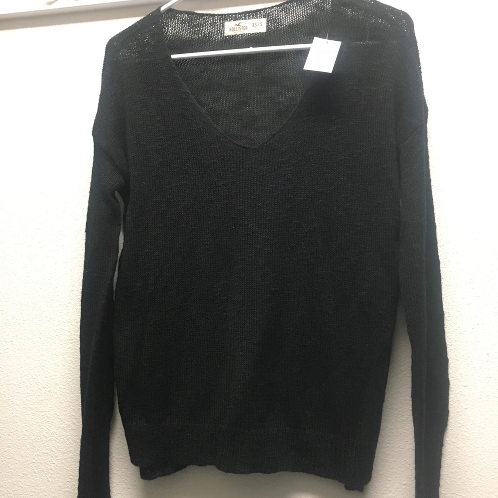 XS/S HOLLISTER SOFT BLACK SWEATER light sheer pullover scoop neck cotton blend